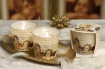 Karácsonyi angyalkás illatgyertya mintás üveg pohárban