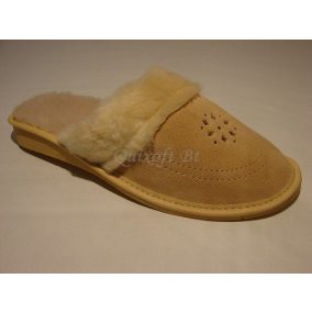 Női velúr bőr házi papucs szőrme dísszel világosbarna