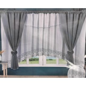    Elegáns fehér-szürke készfüggöny hímzett szegéllyel 400x150 cm