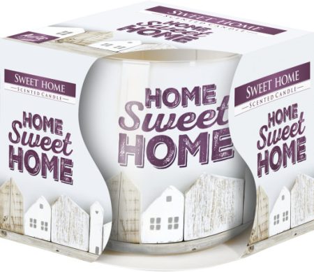 illatgyertya mintás üveg pohárban Home Sweet Home